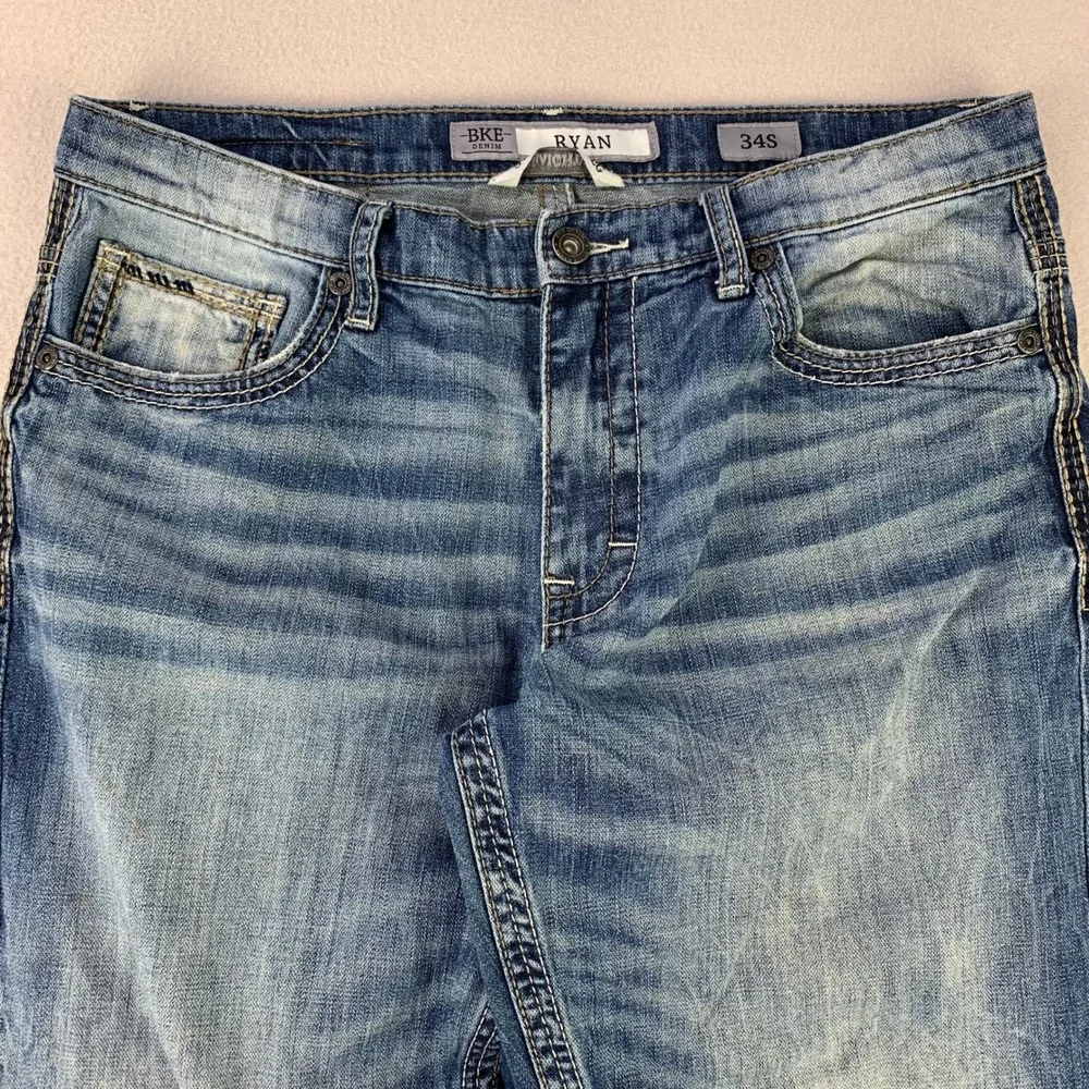BKE Ryan Straight‎ Leg Jeans Men's 34S Blue Denim 100% Cotton Western Stretch